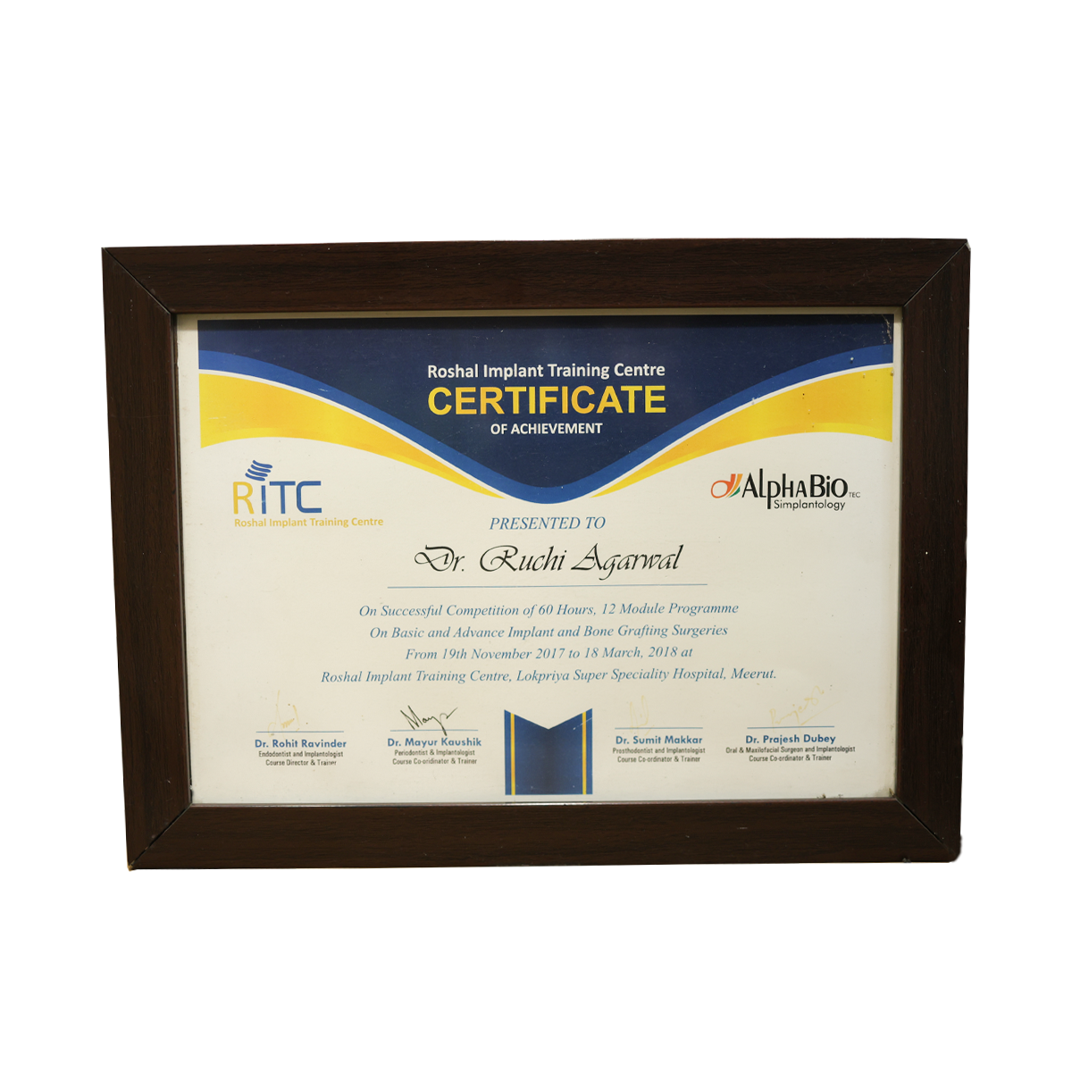 Roshal Implant Training Center – Certificate of Achievement